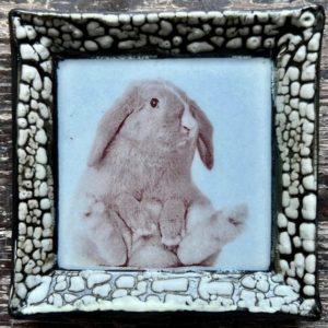 Small White Crackle Square Plate - Rabbit - Light Mauve