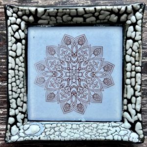 Small White Crackle Square Plate - Mandala #1 - Light Mauve
