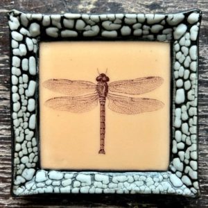 Small White Crackle Square Plate - Dragonfly - Orange