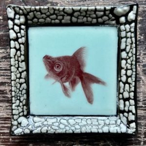 Small White Crackle Square Plate - Goldfish #1 - Blue