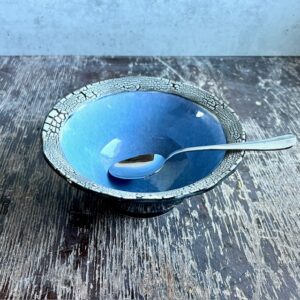 Blue Bowl with White Crackle Rim
